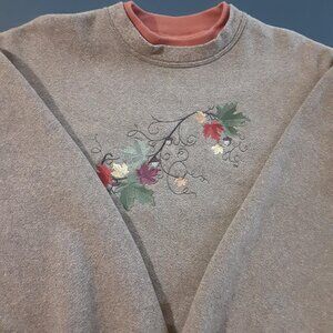 Vintage LEE 1990s Y2K Autumn Leaves Embroidered Oversized Sweatshirt Size Large